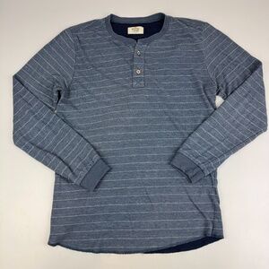 Marine Layer Mens Size M Henley Shirt Blue Long Sleeve Striped Made in USA *Read